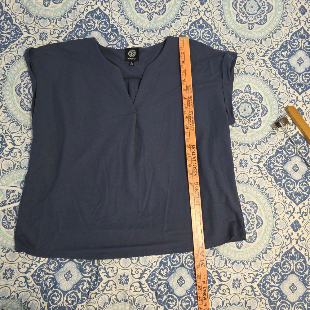 Bobeau Womens Navy Blue V-Neck Cuffed Short Sleeve Pleated Blouse Top MT2KN9 L - Picture 4 of 6